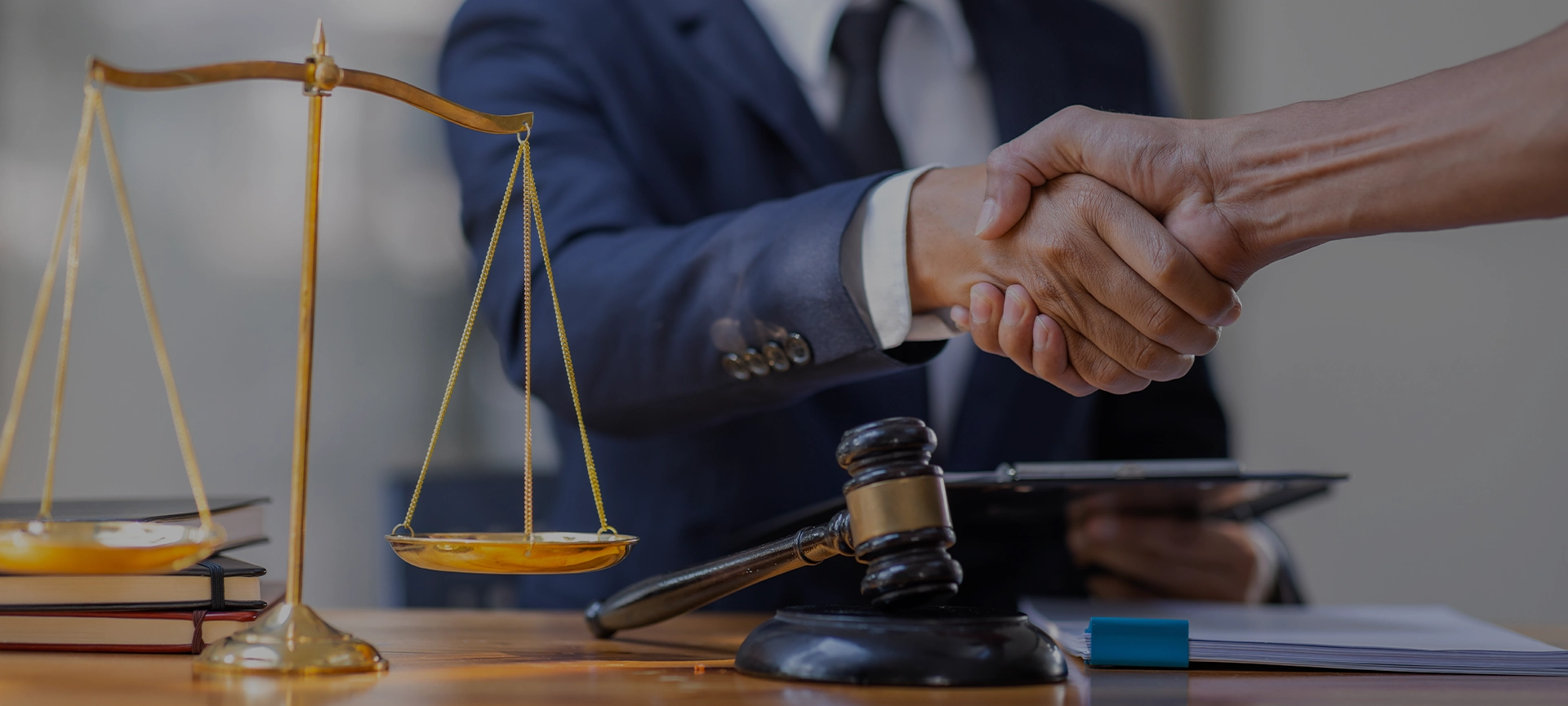 Businessman handshake to seal a deal Judges male lawyers justice and law concept. male lawyer working in office. Legal law, advice and justice concept