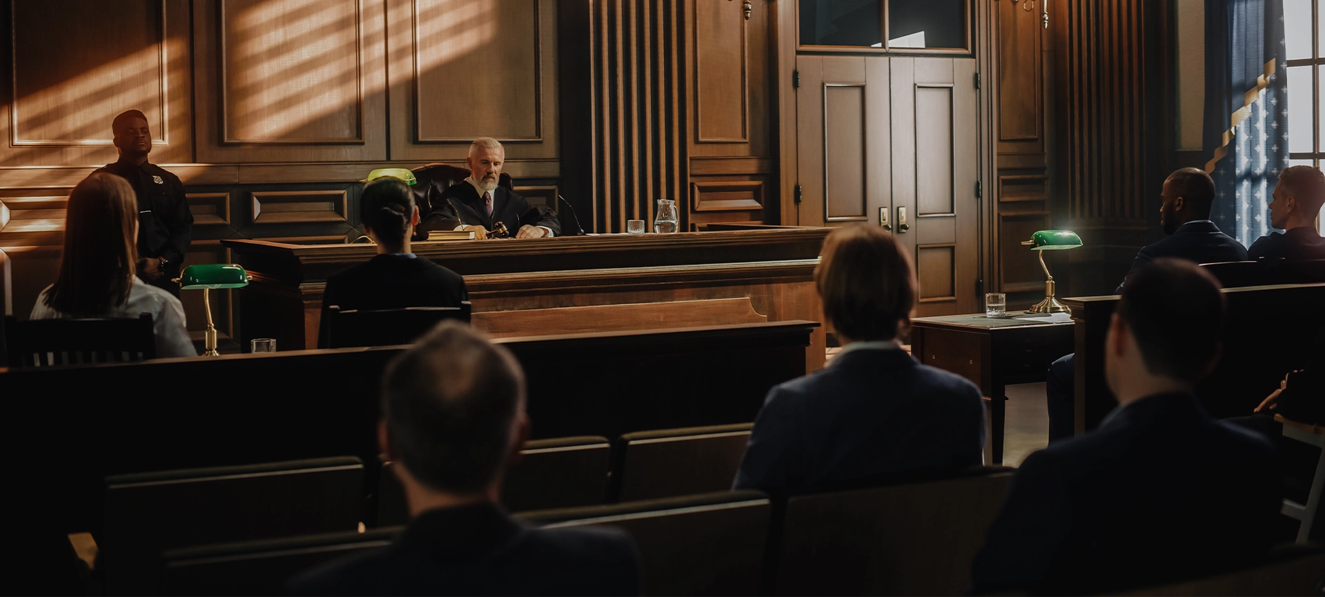 Court of Justice Trial: Impartial Judge is Sitting, Public Stands. Supreme Federal Court Judge Starts Civil Case Hearing. Sentencing Law Offender.